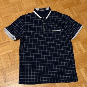 Messina Navy Checkered Men's Polo Shirt NWOT